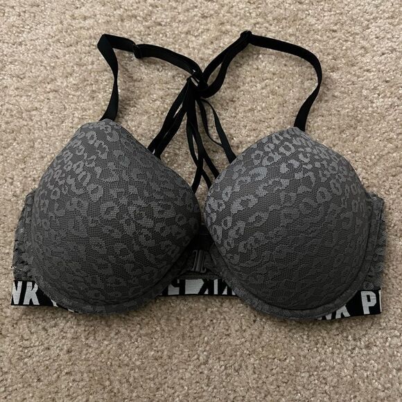 PINK Victoria's Secret Other - Pink by Victoria’s Secret Front Clasp Grey Lace Bra